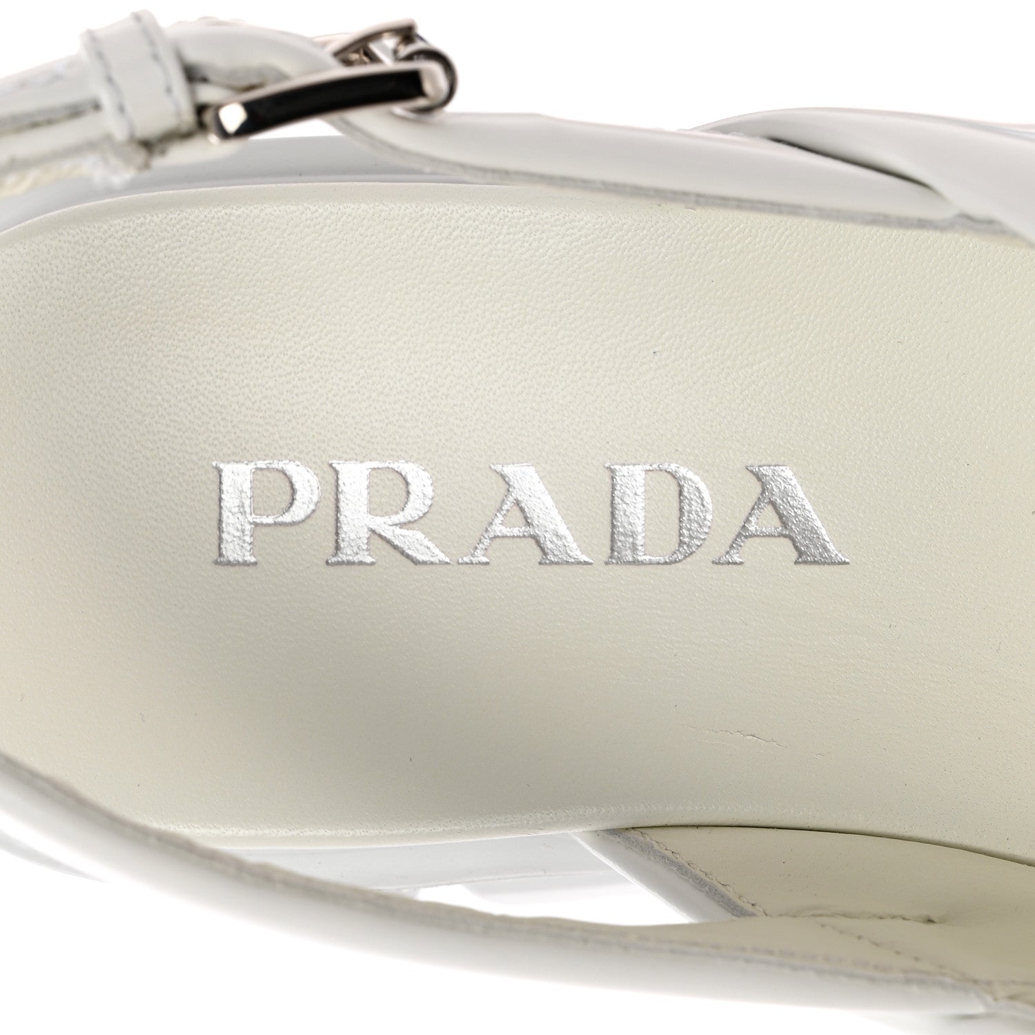 Prada Spazzolato Metal Triangle Logo Padded Monolith 55mm Slingback Sandals 38.5 White 7 of 12