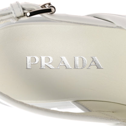 Prada Spazzolato Metal Triangle Logo Padded Monolith 55mm Slingback Sandals 38.5 White 7 of 12