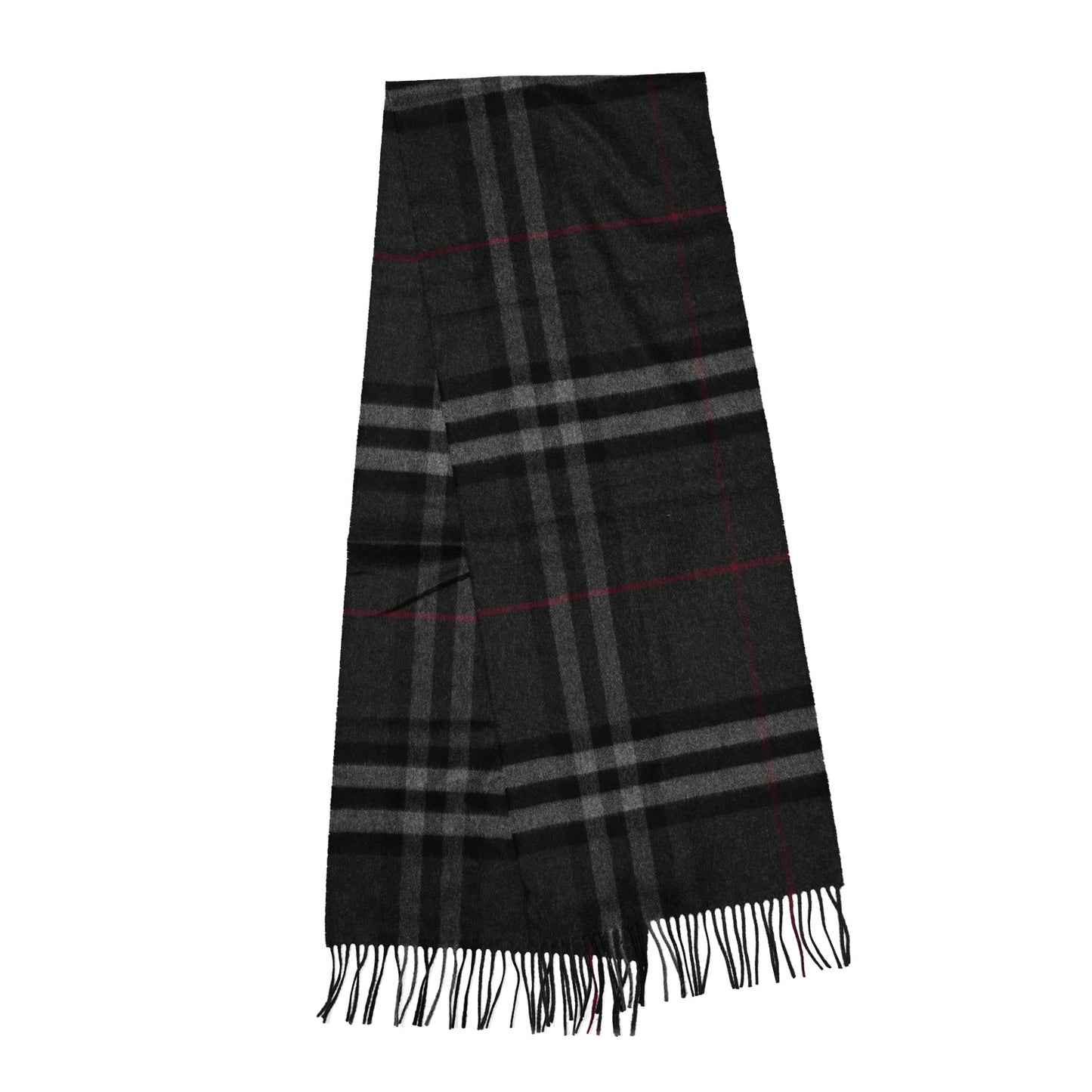 Cashmere Classic Check Fringe Scarf Charcoal