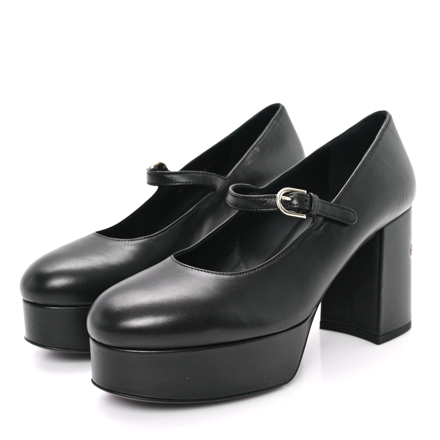 Lambskin Mary Jane Platform Pumps 36.5 Black