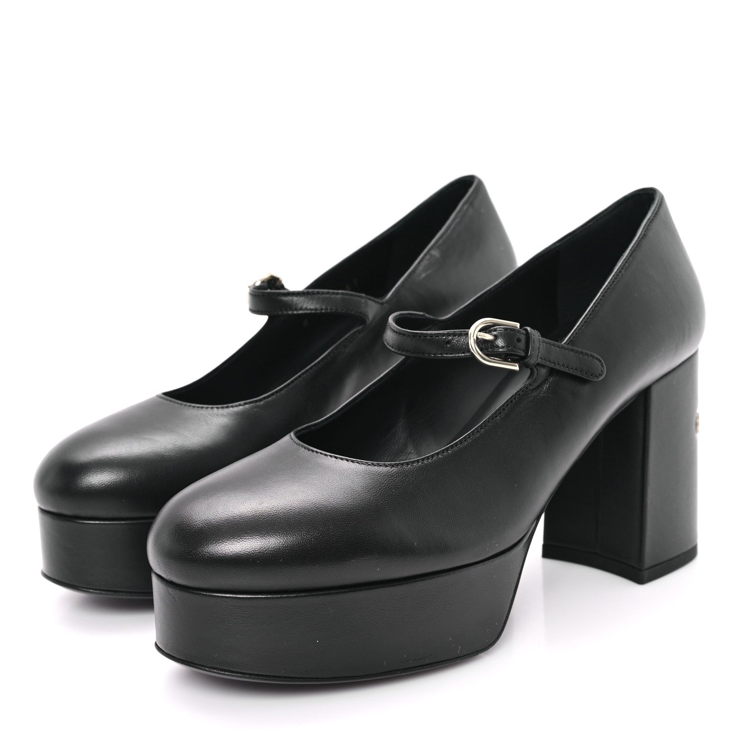 Chanel Lambskin Mary Jane Platform Pumps 36.5 Black 4 of 9
