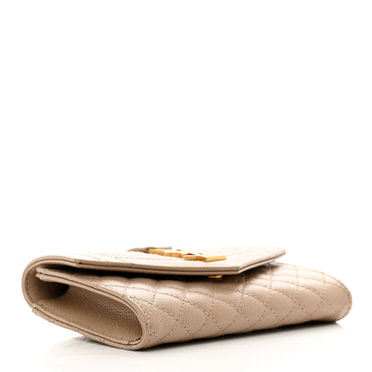 Saint Laurent Grain De Poudre Textured Mixed Matelasse Triquilt Small Monogram Envelope Wallet Dark Beige 4 of 6