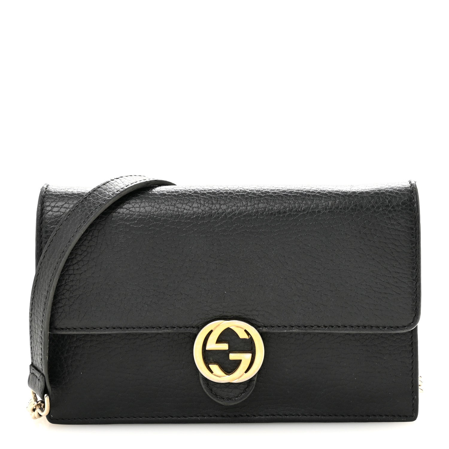Gucci Dollar Calfskin Interlocking G Chain Wallet Black 1 of 15