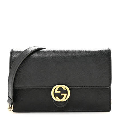 Gucci Dollar Calfskin Interlocking G Chain Wallet Black 1 of 15