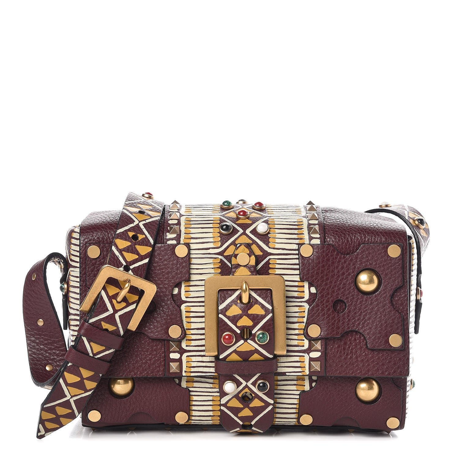 Valentino Garavani Calfskin Tribal Rockstud Shoulder Bag Rubin 1 of 10