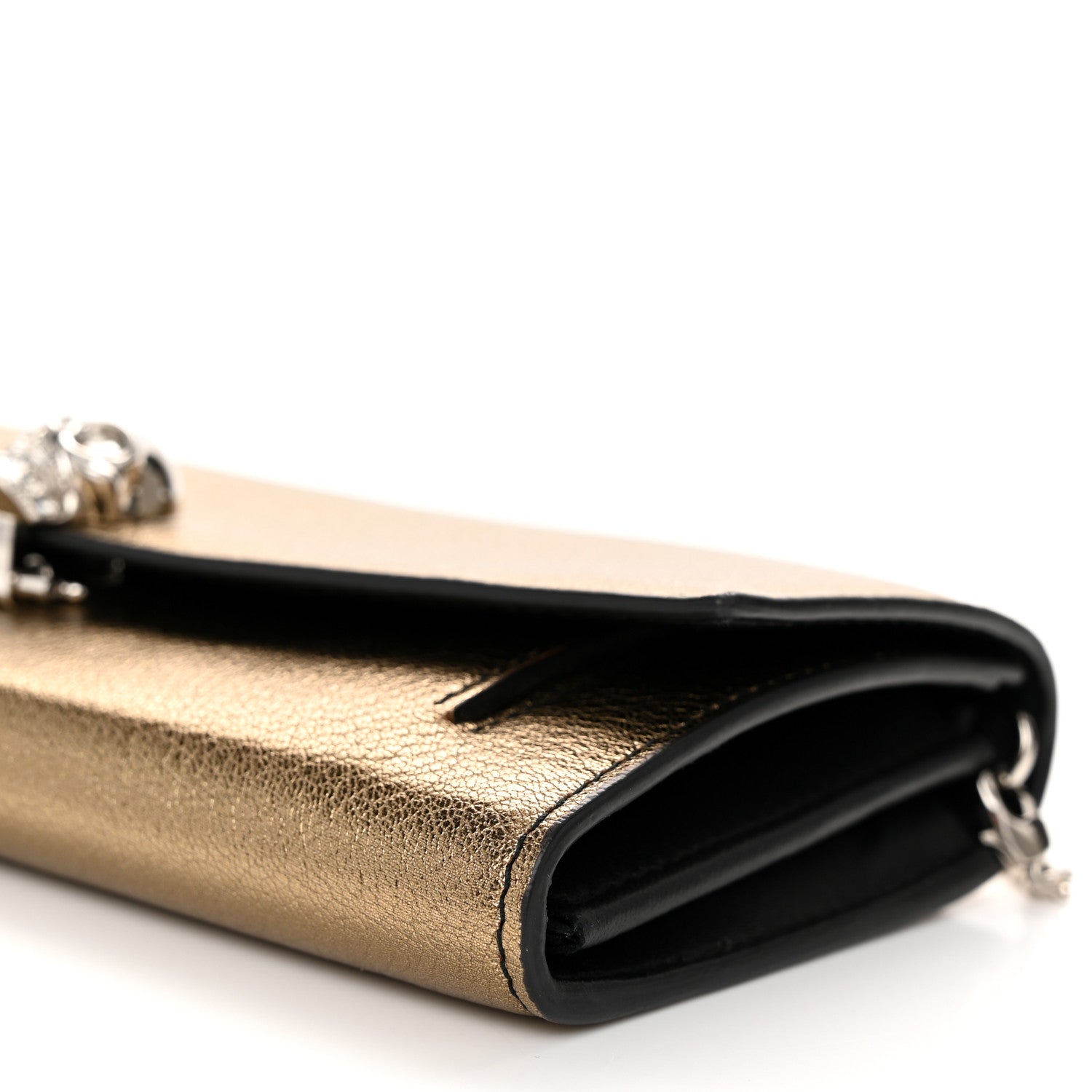 Alexander McQueen Metallic Pebbled Calfskin Skull Wallet on Chain Gold 9 of 10
