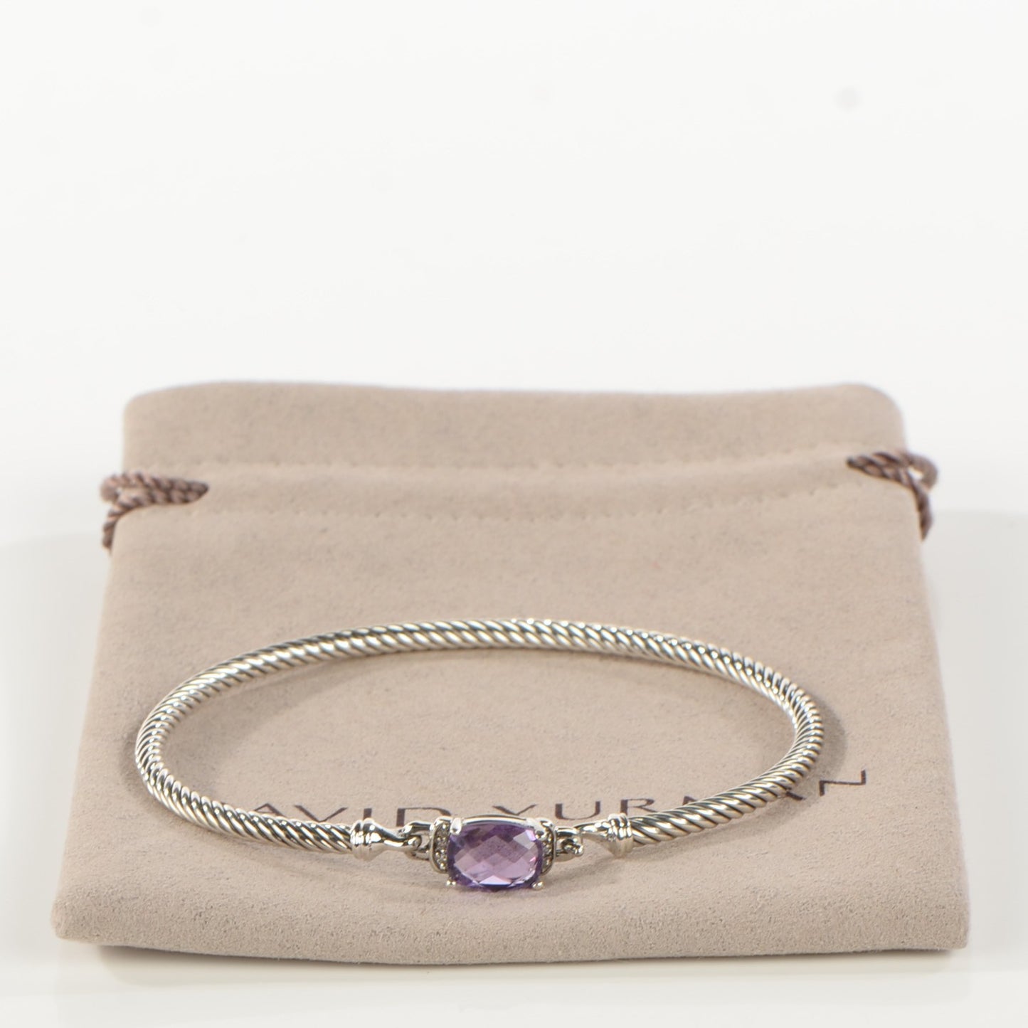 Sterling Silver Diamond Amethyst 3mm Petite Wheaton Bracelet