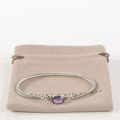 David Yurman Sterling Silver Diamond Amethyst 3mm Petite Wheaton Bracelet 6 of 6