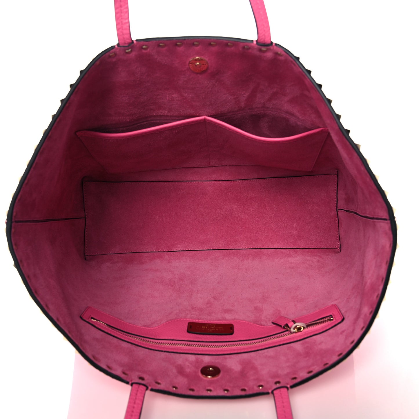 Grained Calfskin Rockstud Shoulder Tote Feminine Pink