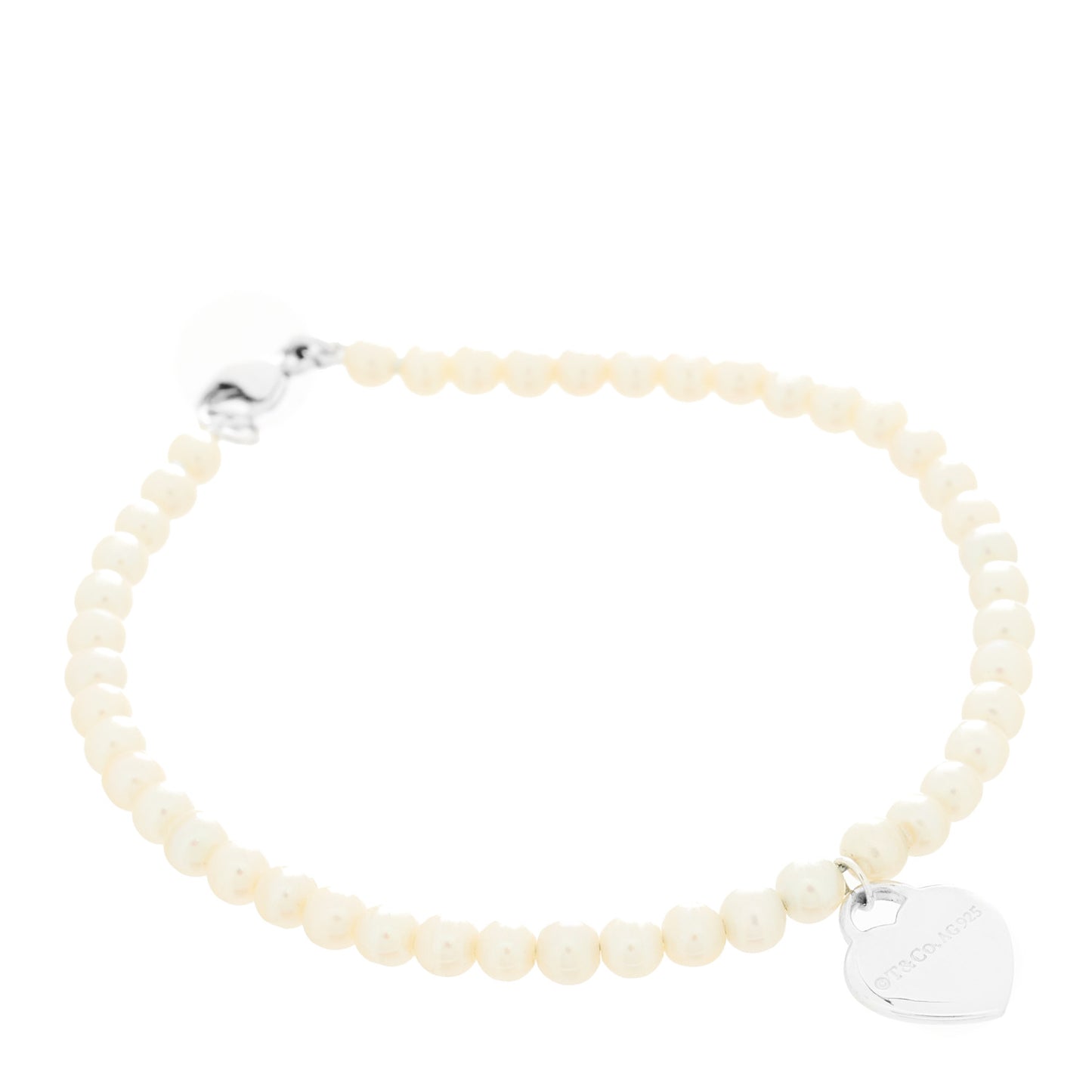 Sterling Silver Pearl Return To Tiffany Heart Tag Bead Bracelet