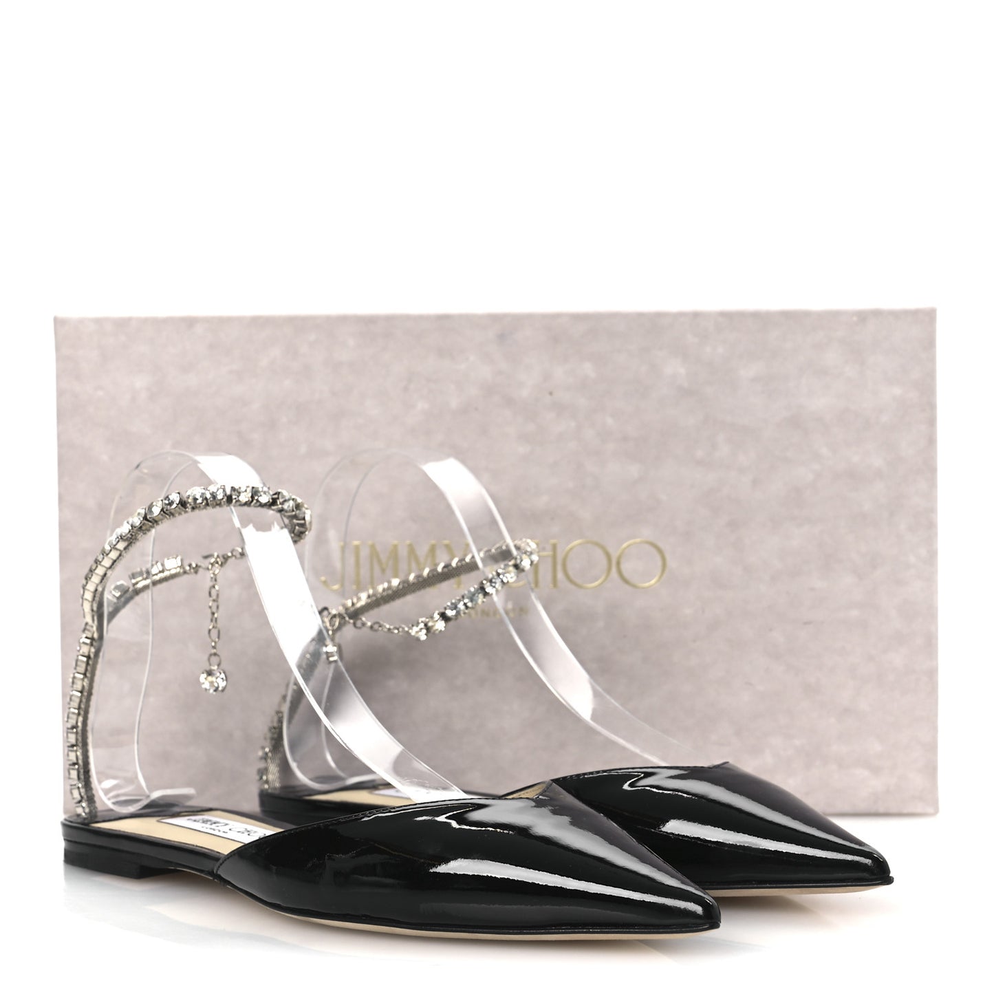 Patent Crystal Saeda Flats 38 Black