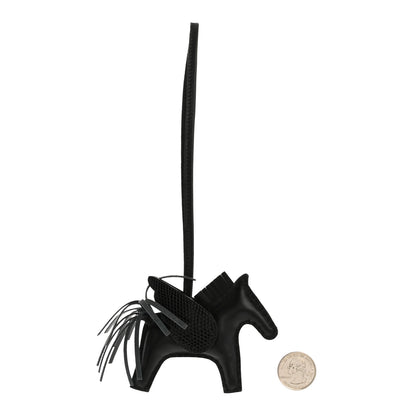 Hermes Milo Lambskin Lizard Touch Grigri Rodeo Pegase Horse Bag Charm PM So Black 2 of 6