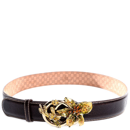 Gucci Monogram Crystal Flower GG Belt Brown 1 of 7