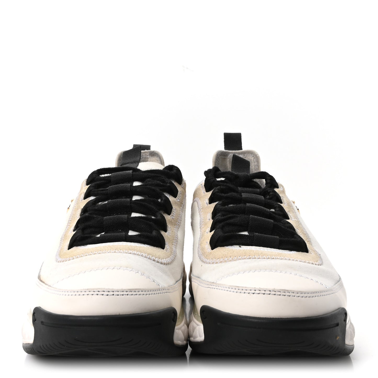 Velvet Calfskin Mixed Fibers CC Sneakers 39.5 Ivory Black