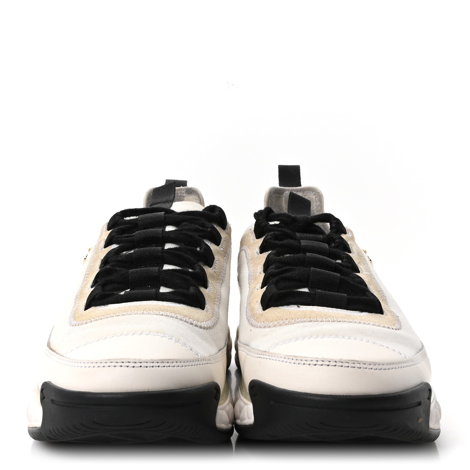 Chanel Velvet Calfskin Mixed Fibers CC Sneakers 39.5 Ivory Black 3 of 9