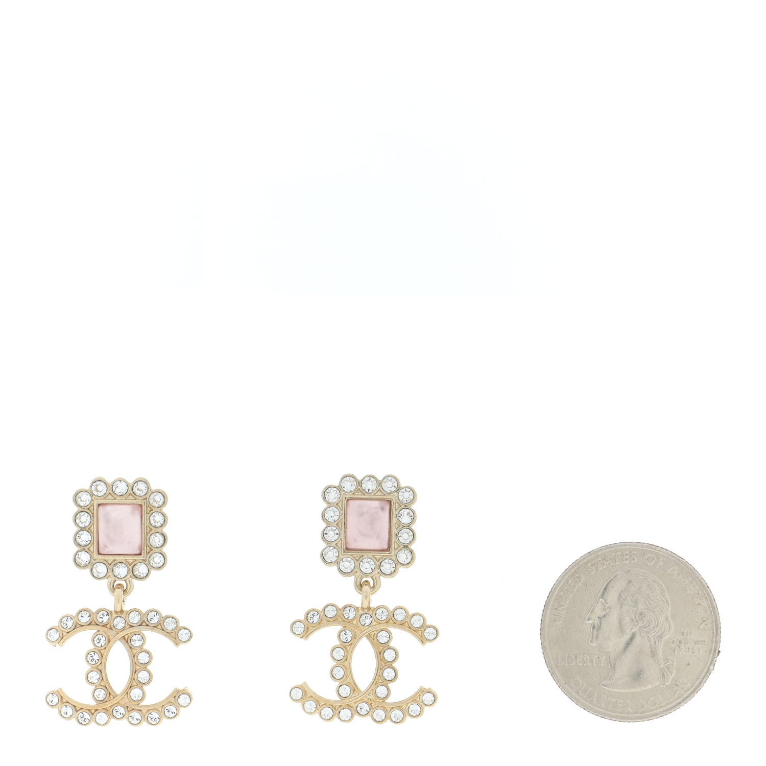 Chanel Crystal Pearl CC Drop Earrings Pink Gold 2 of 4