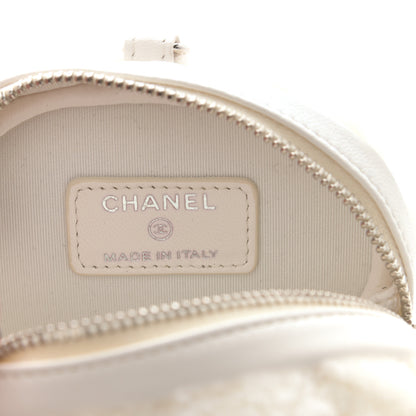 Chanel Shearling Sheepskin Lambskin Quilted Round Clutch With Chain White 6 of 10