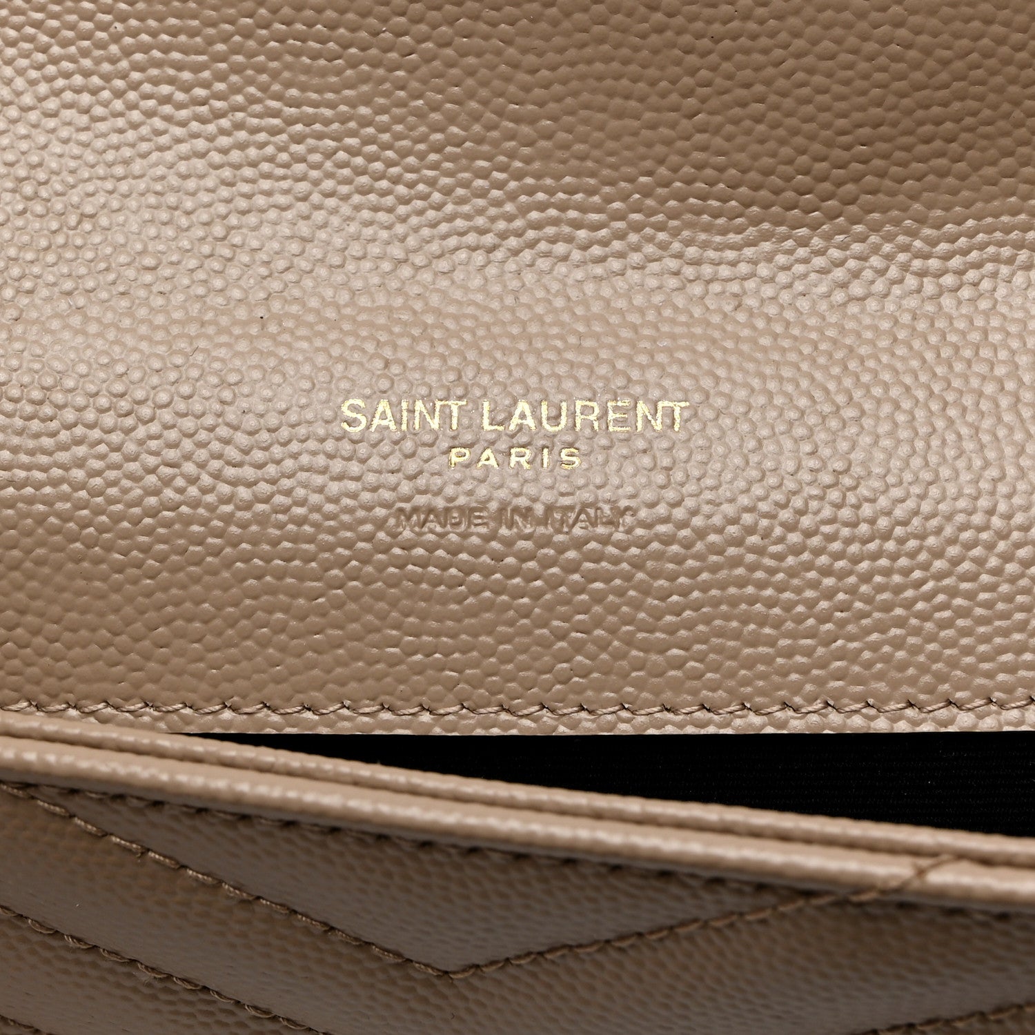 Saint Laurent Grain De Poudre Matelasse Chevron Monogram Envelope Clutch Dark Beige 6 of 8