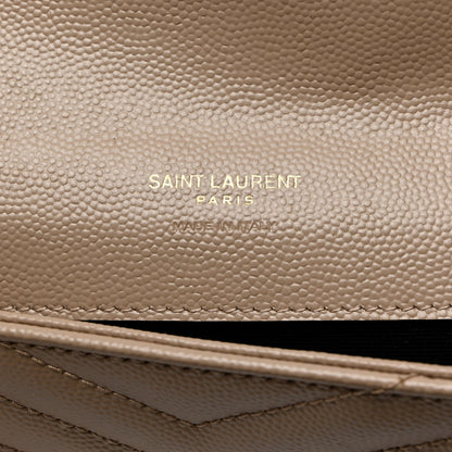 Saint Laurent Grain De Poudre Matelasse Chevron Monogram Envelope Clutch Dark Beige 6 of 8