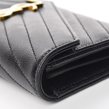 Saint Laurent Grain De Poudre Matelasse Chevron Monogram Flap Wallet Black 14 of 17