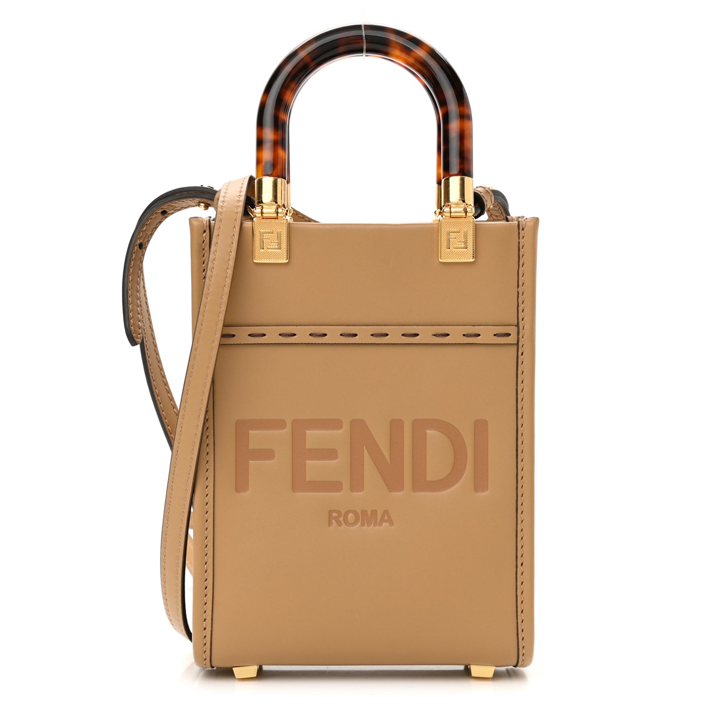 Vitello King Plexiglass Logo Embossed Mini Fendi Sunshine Shopper Tote Miele Scuro