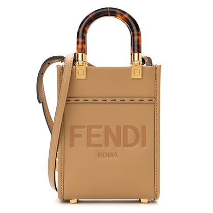 Fendi Vitello King Plexiglass Logo Embossed Mini Fendi Sunshine Shopper Tote Miele Scuro 1 of 10