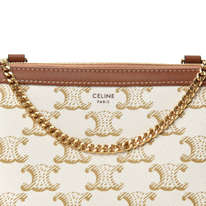 Celine Lambskin Triomphe Canvas Clutch With Chain White Tan 10 of 10