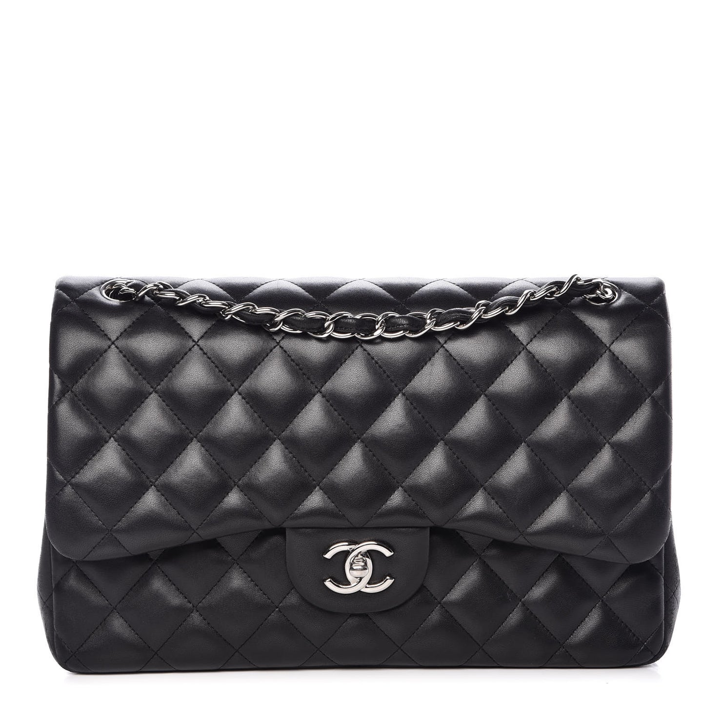 Lambskin Quilted Jumbo Double Flap Black