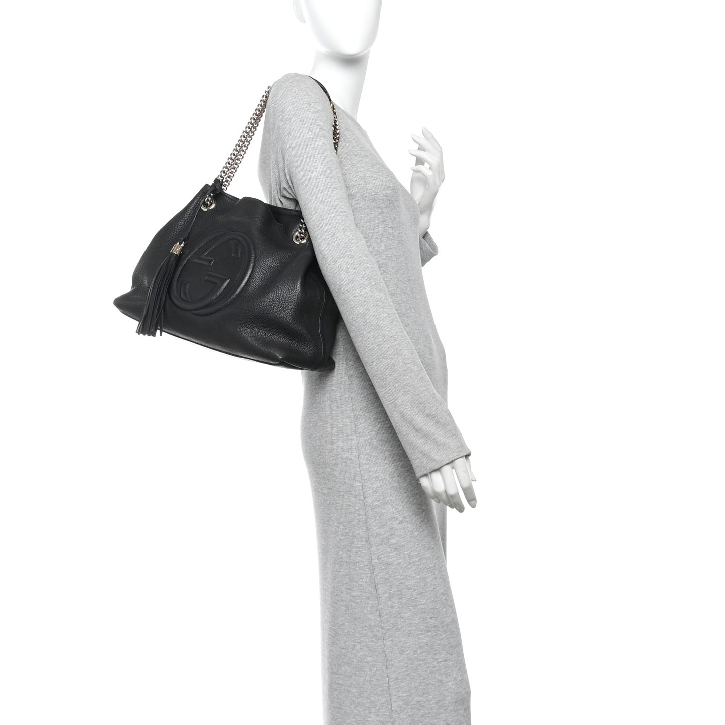Pebbled Calfskin Medium Soho Chain Shoulder Bag Black