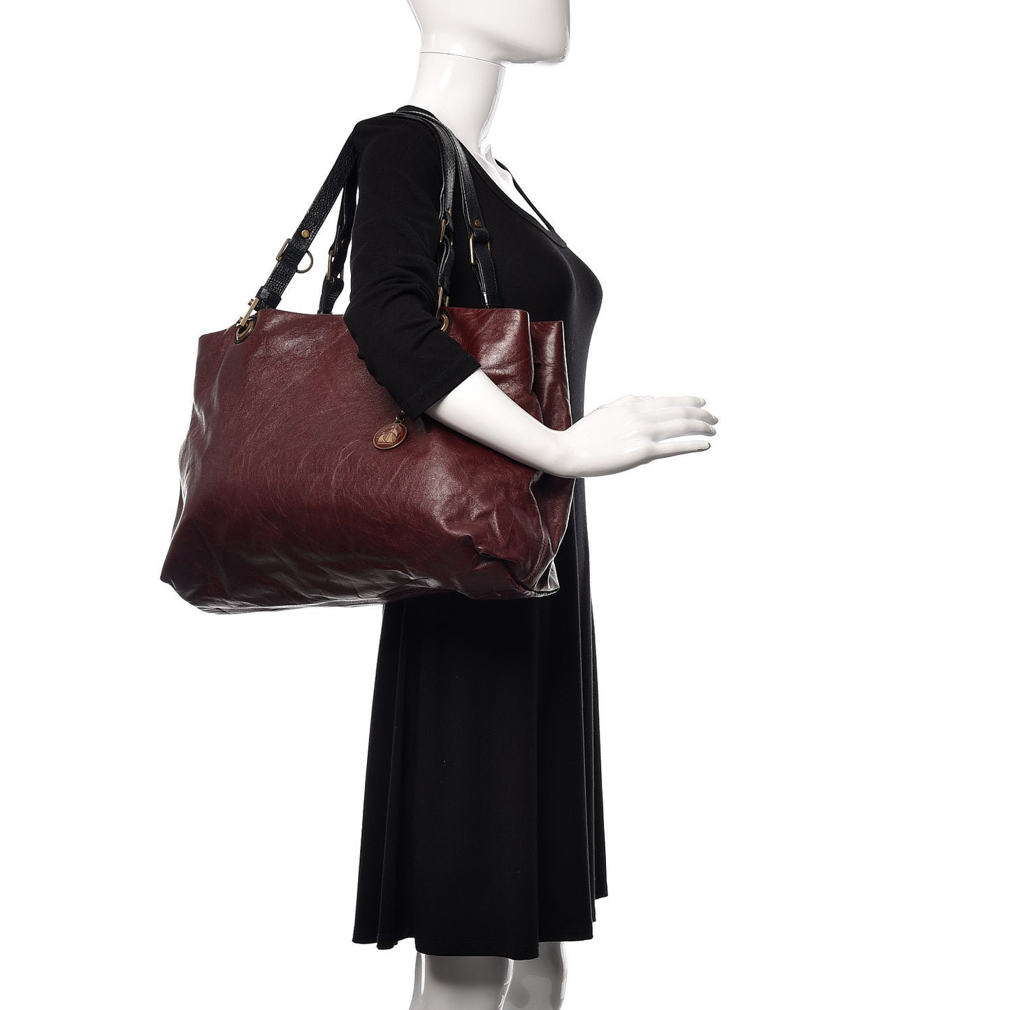 Crinkled Lambskin Tote Black Burgundy