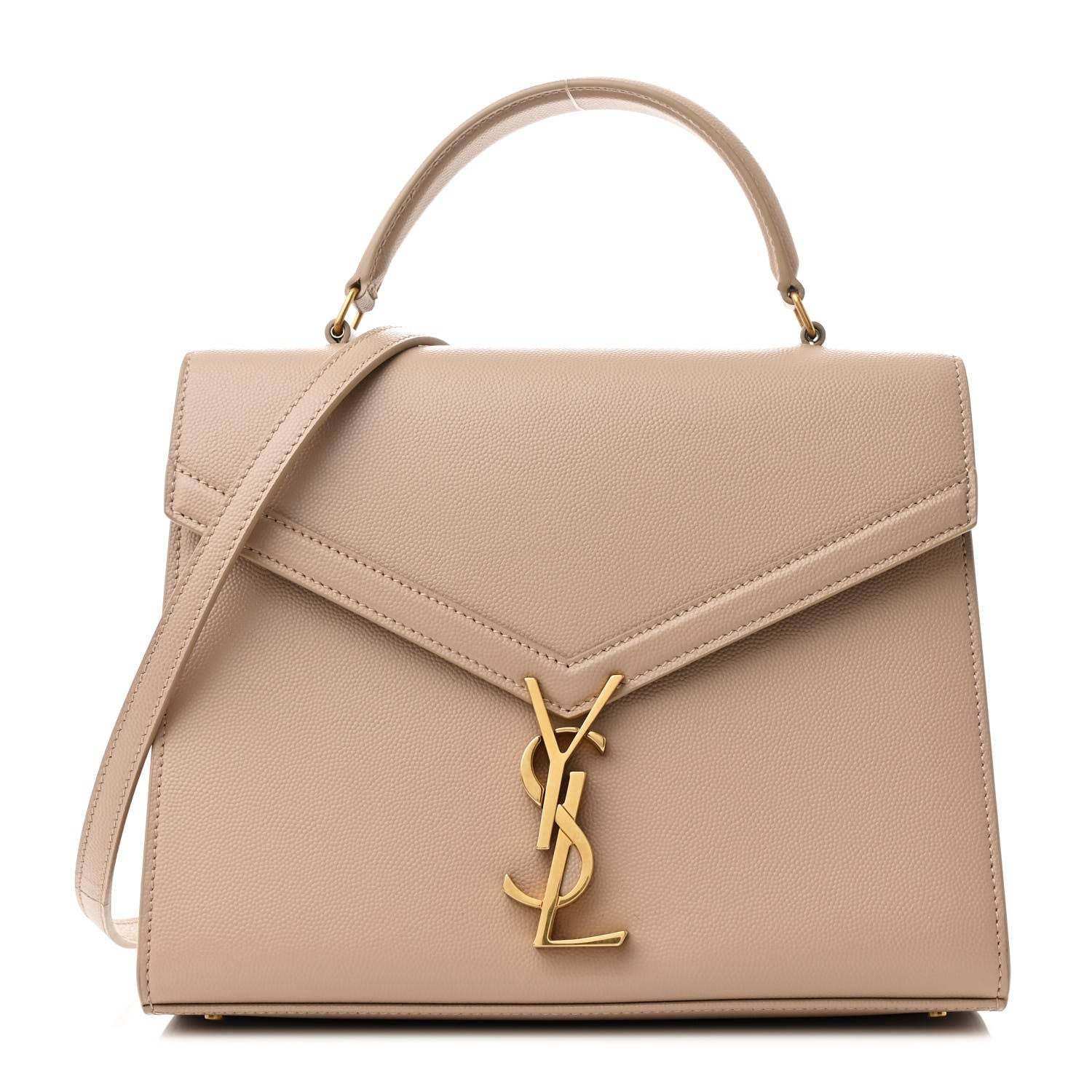 Saint Laurent Grain de Poudre Medium Classic Monogram Cassandra Top Handle Dark Beige 1 of 12