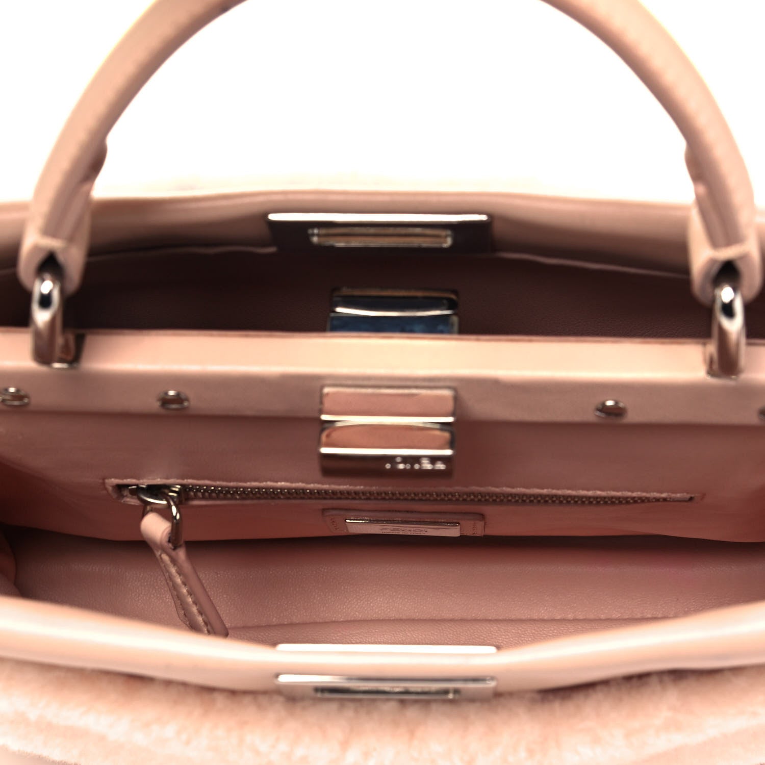 Fendi Shearling Shiny Nappa Mini Peekaboo Iconic Satchel Light Rose 7 of 10