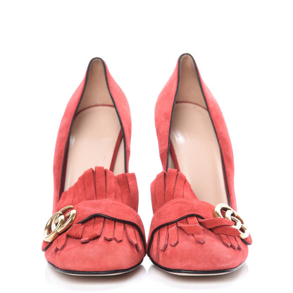 Gucci Kid Scamosciato GG Marmont Fringe 105mm Loafer Pumps 41 Vulcanic Red 2 of 13