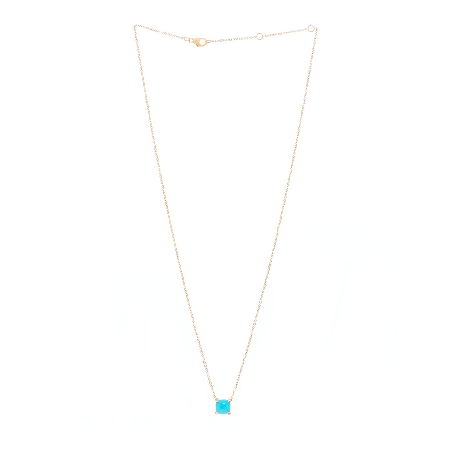 18K Yellow Gold Diamond Turquoise 7mm Petite Chatelaine Pendant Necklace