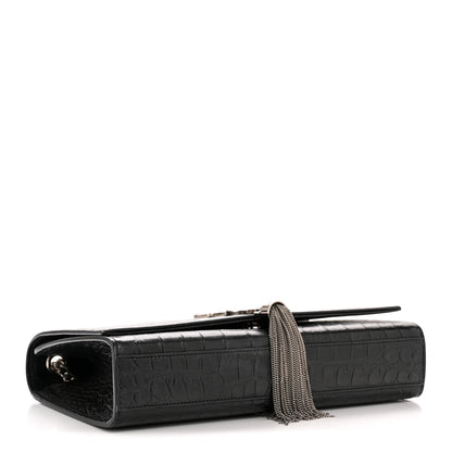 Saint Laurent Calfskin Crocodile Embossed Medium Classic Monogram Kate Tassel Satchel Black 4 of 14