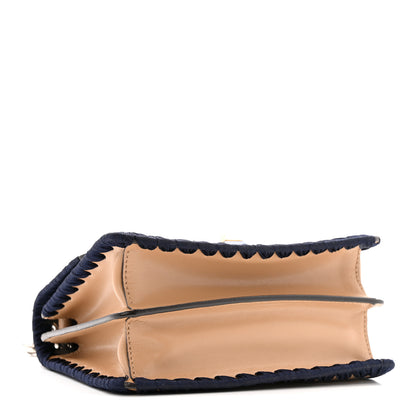 Fendi Vitello Liberty Lucido Ribbon Lace Up Studded Small Kan I Shoulder Bag Cuoio Navy 4 of 17