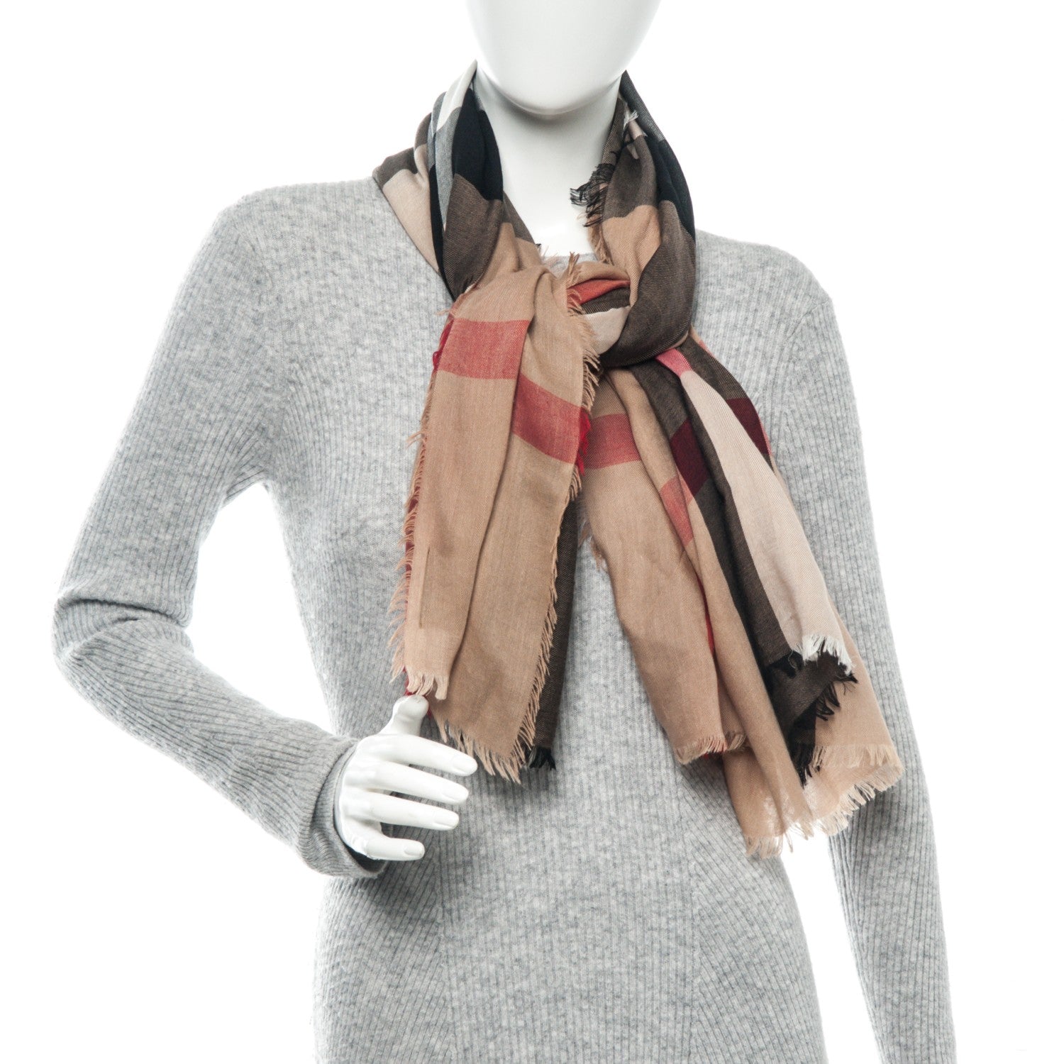 Burberry Silk Modal Wool Giant Check Lightweight Scarf Camel 2 of 5