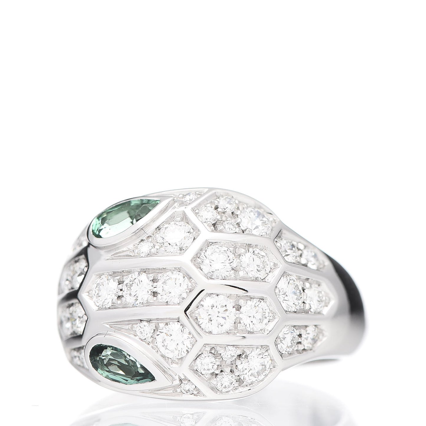 18K White Gold Diamond Emerald Serpenti Seduttori Ring 50 5.25