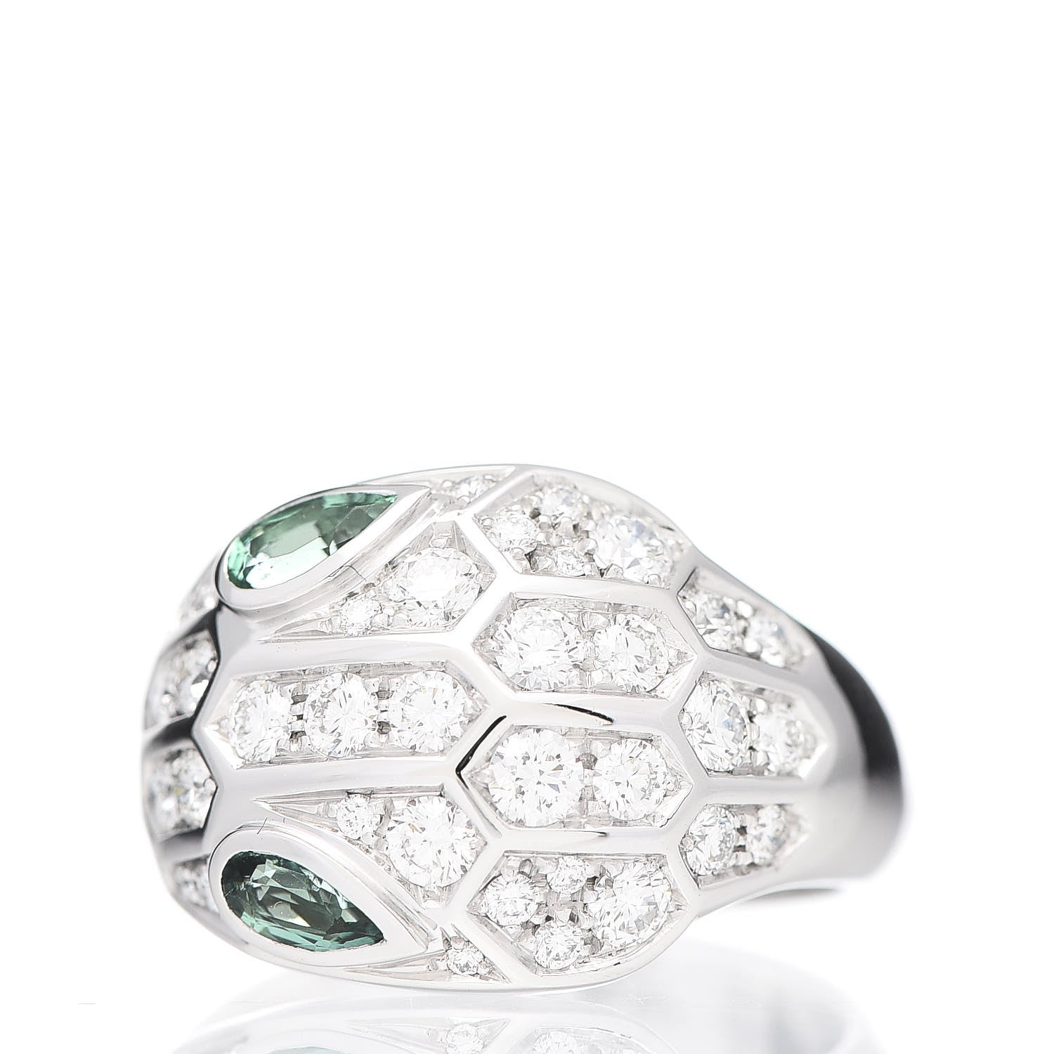 Bulgari 18K White Gold Diamond Emerald Serpenti Seduttori Ring 50 5.25 3 of 6