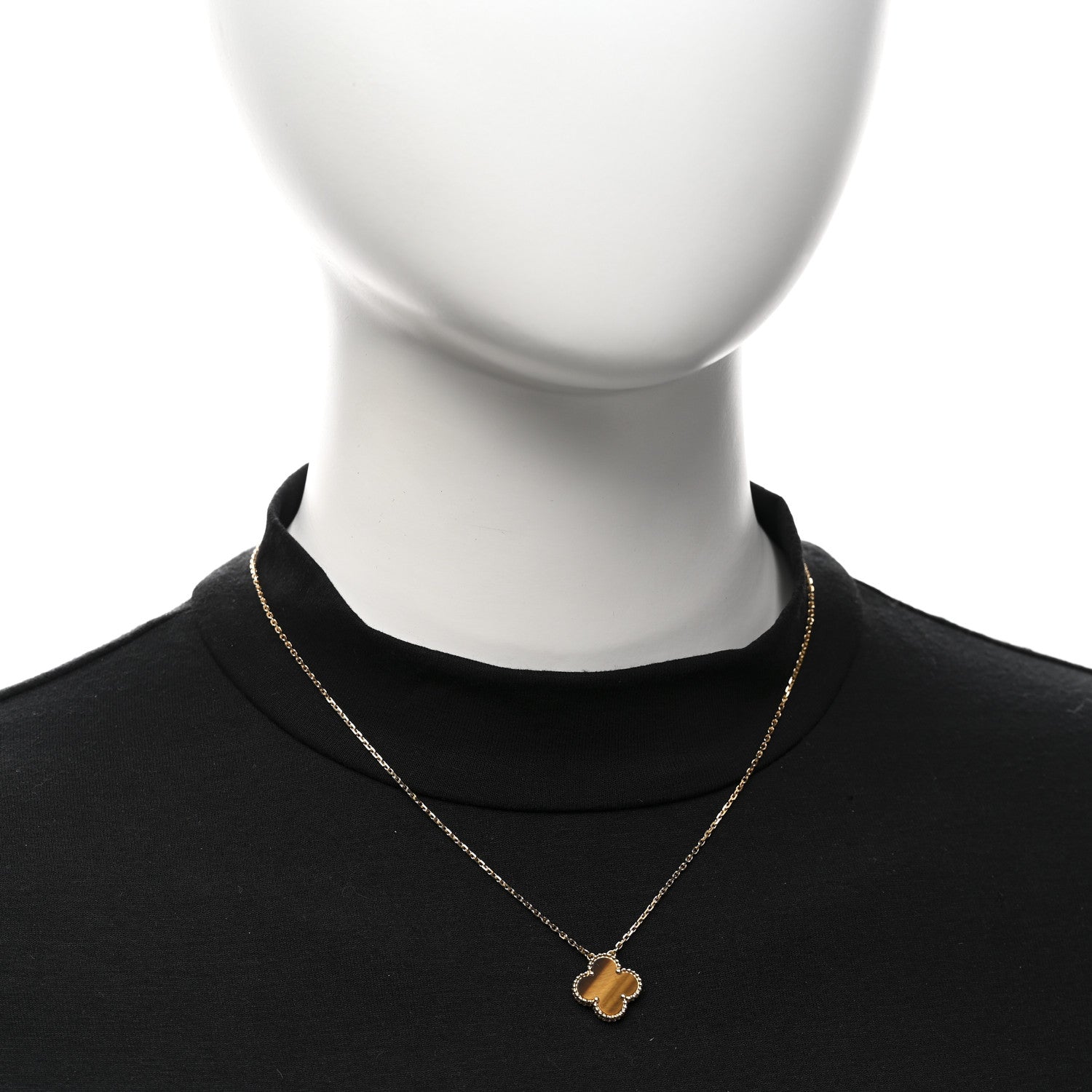Van Cleef & Arpels 18K Yellow Gold Tiger Eye Vintage Alhambra Pendant Necklace 2 of 6
