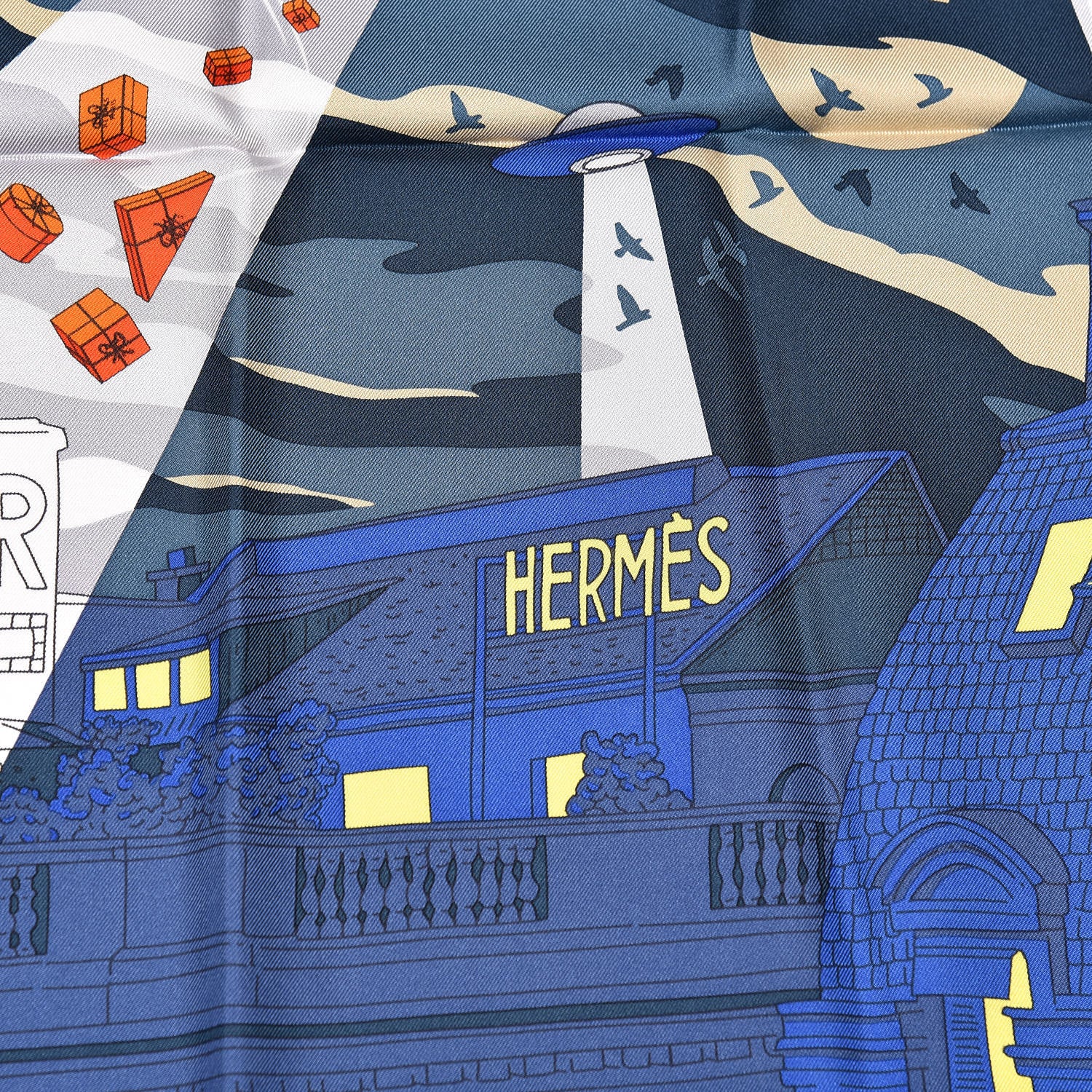 Hermes Silk Space Shopping Au Faubourg Scarf 90 Bleu Vert Rouge 5 of 10