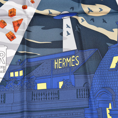 Hermes Silk Space Shopping Au Faubourg Scarf 90 Bleu Vert Rouge 5 of 10