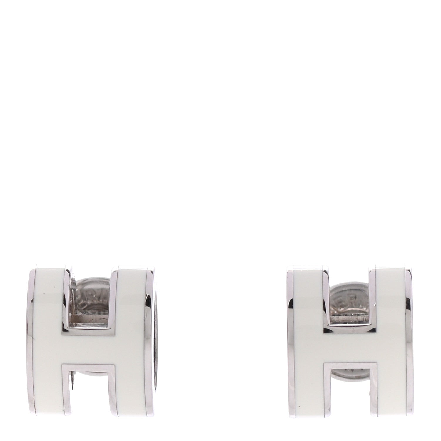 Hermes Palladium Lacquered Mini Pop H Earrings White 1 of 5