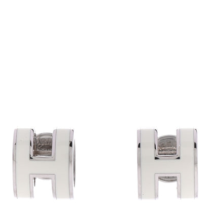 Hermes Palladium Lacquered Mini Pop H Earrings White 1 of 5