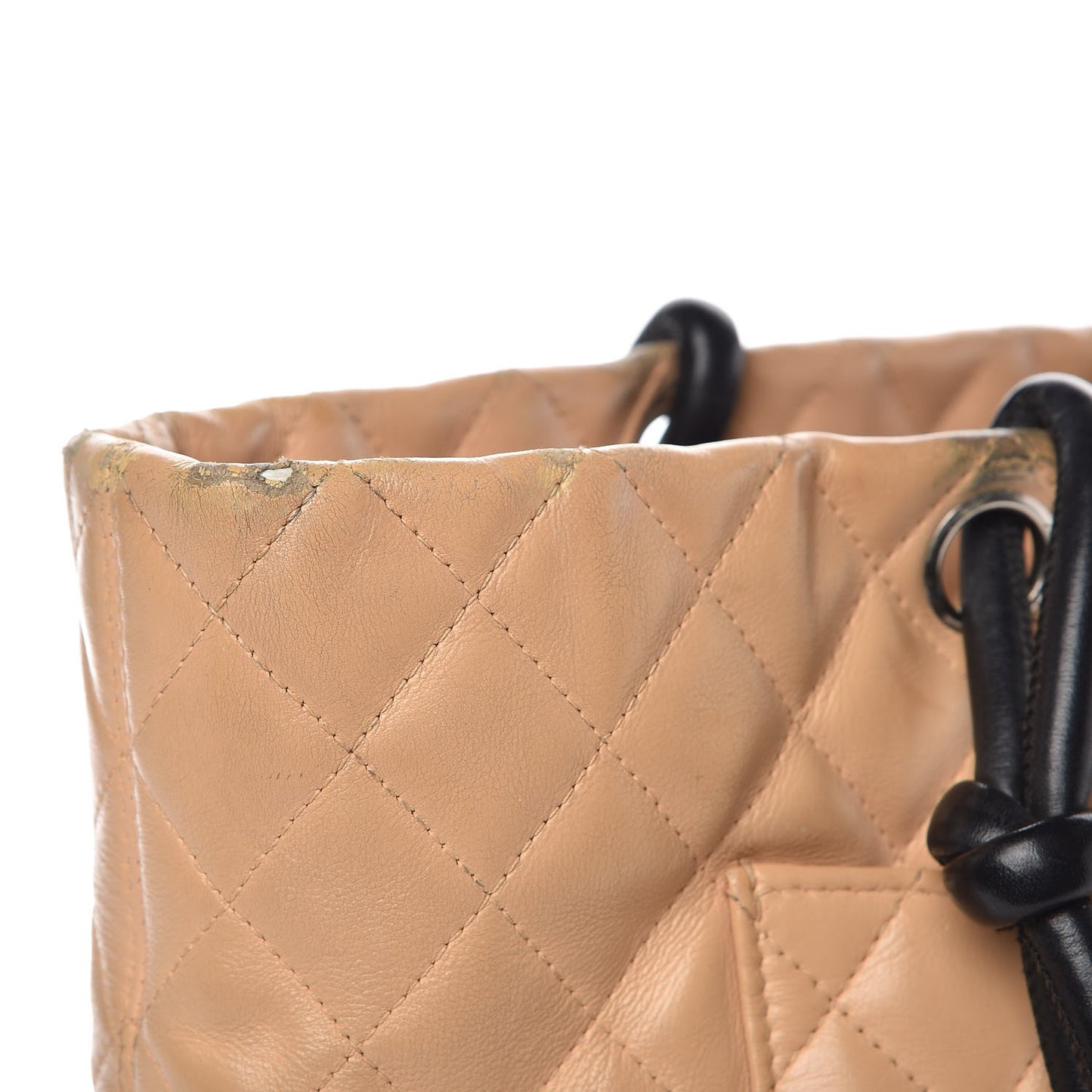 Calfskin Quilted Large Cambon Tote Beige Black