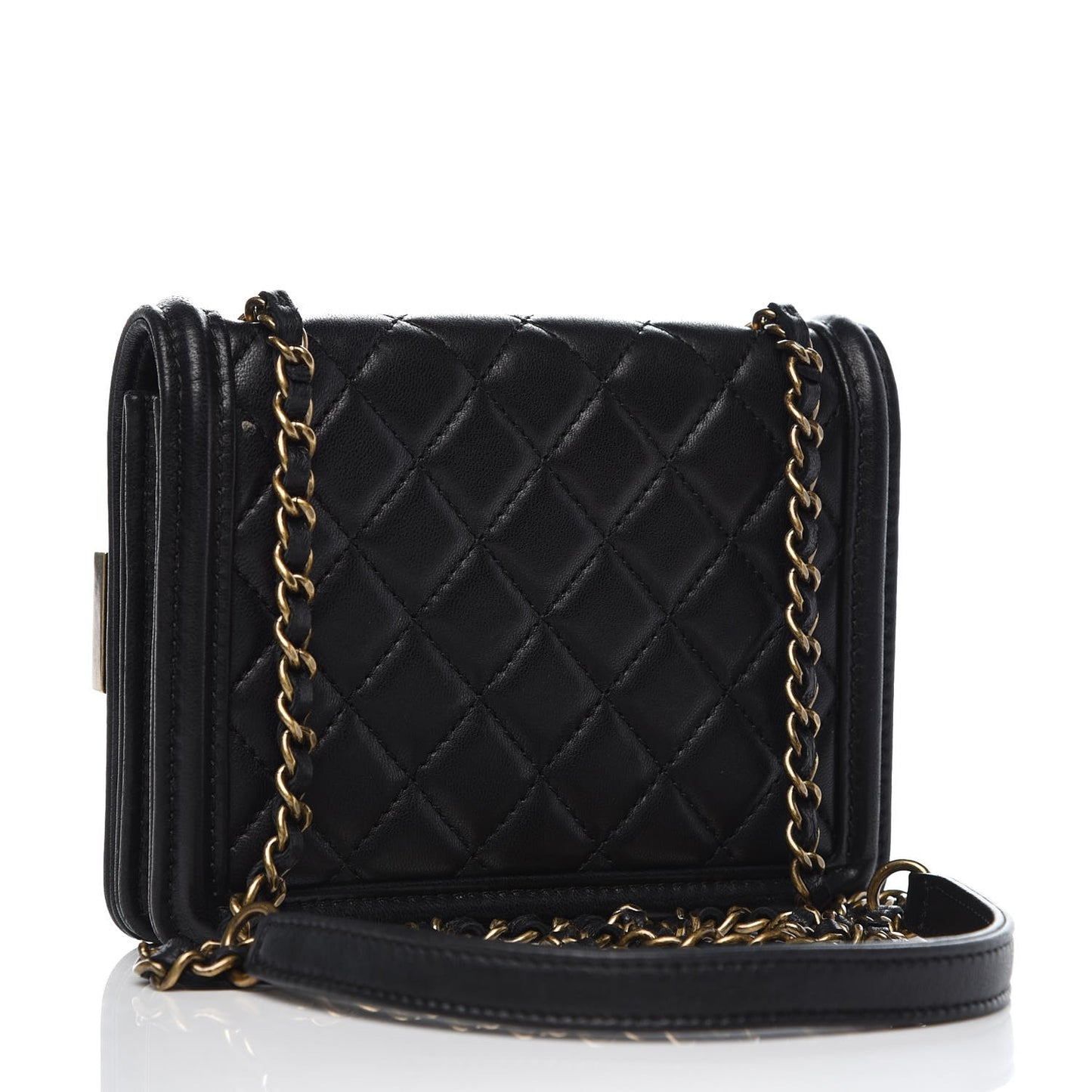 Lambskin Quilted Boy Brick Studded Flap Black