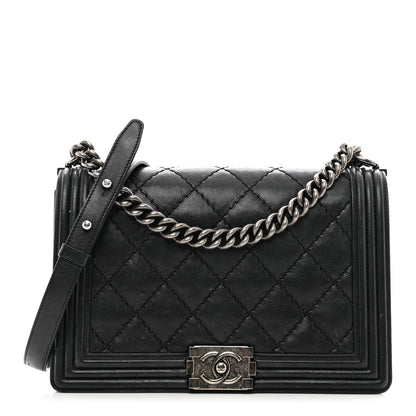 Chanel Calfskin Quilted Double Stitch New Medium Boy Flap Black 1 of 12