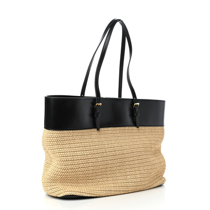 Saint Laurent Calfskin Raffia Medium Shopper Tote Naturale Black 3 of 9