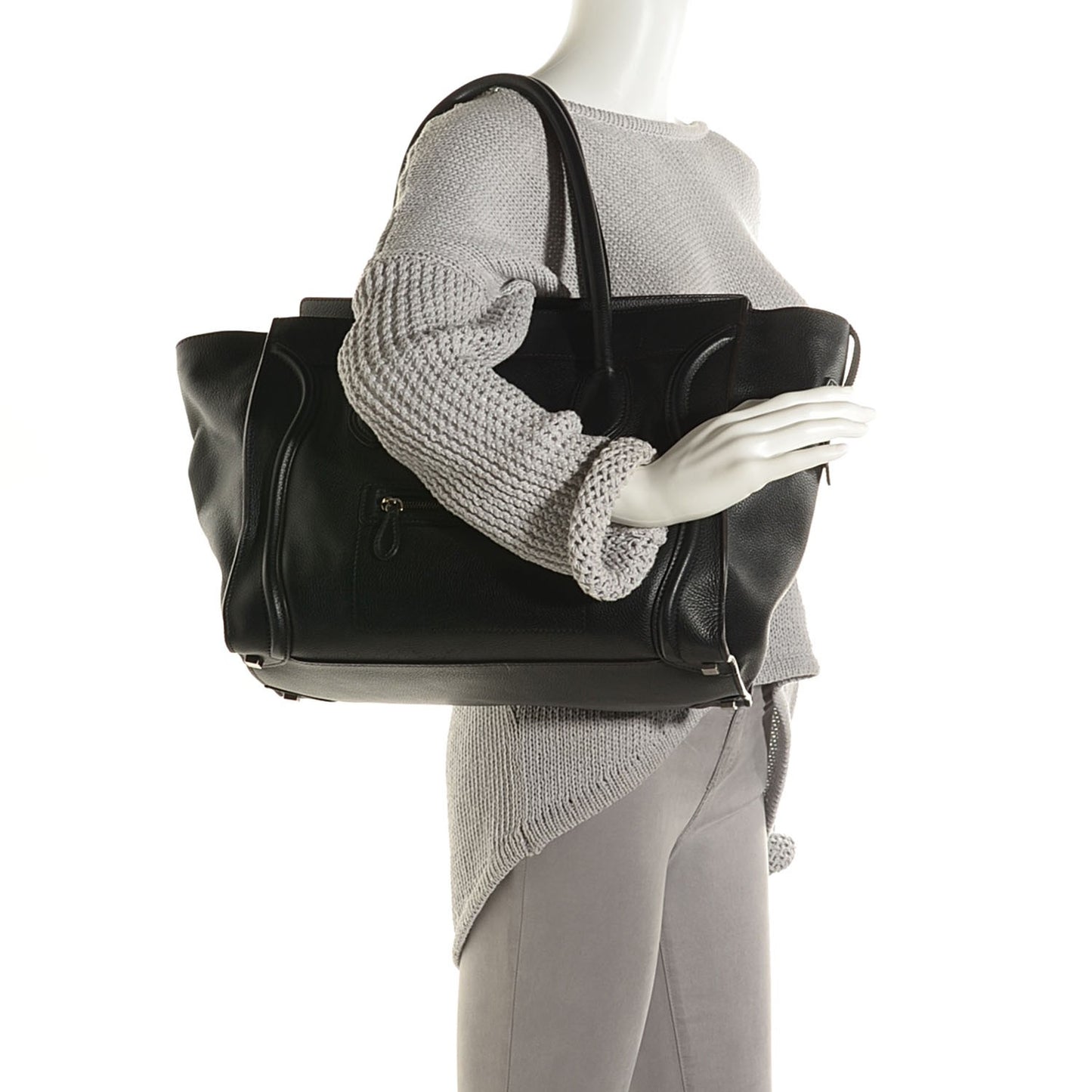 Drummed Calfskin Shoulder Luggage Black
