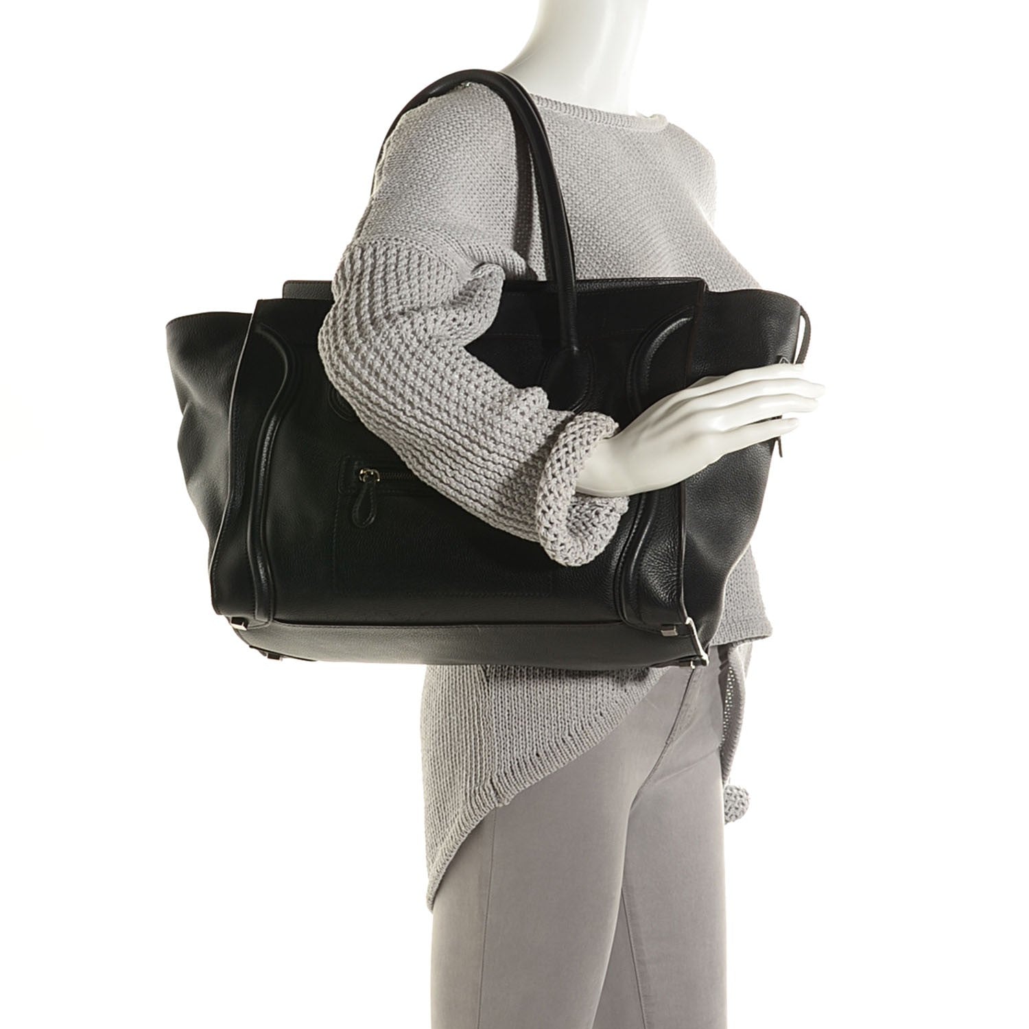 Celine Drummed Calfskin Shoulder Luggage Black 2 of 8
